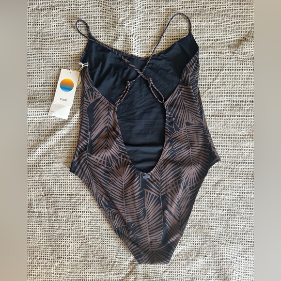 Vuori Black and Brown Leaf Print One Piece Swimsuit - Picture 2 of 8
